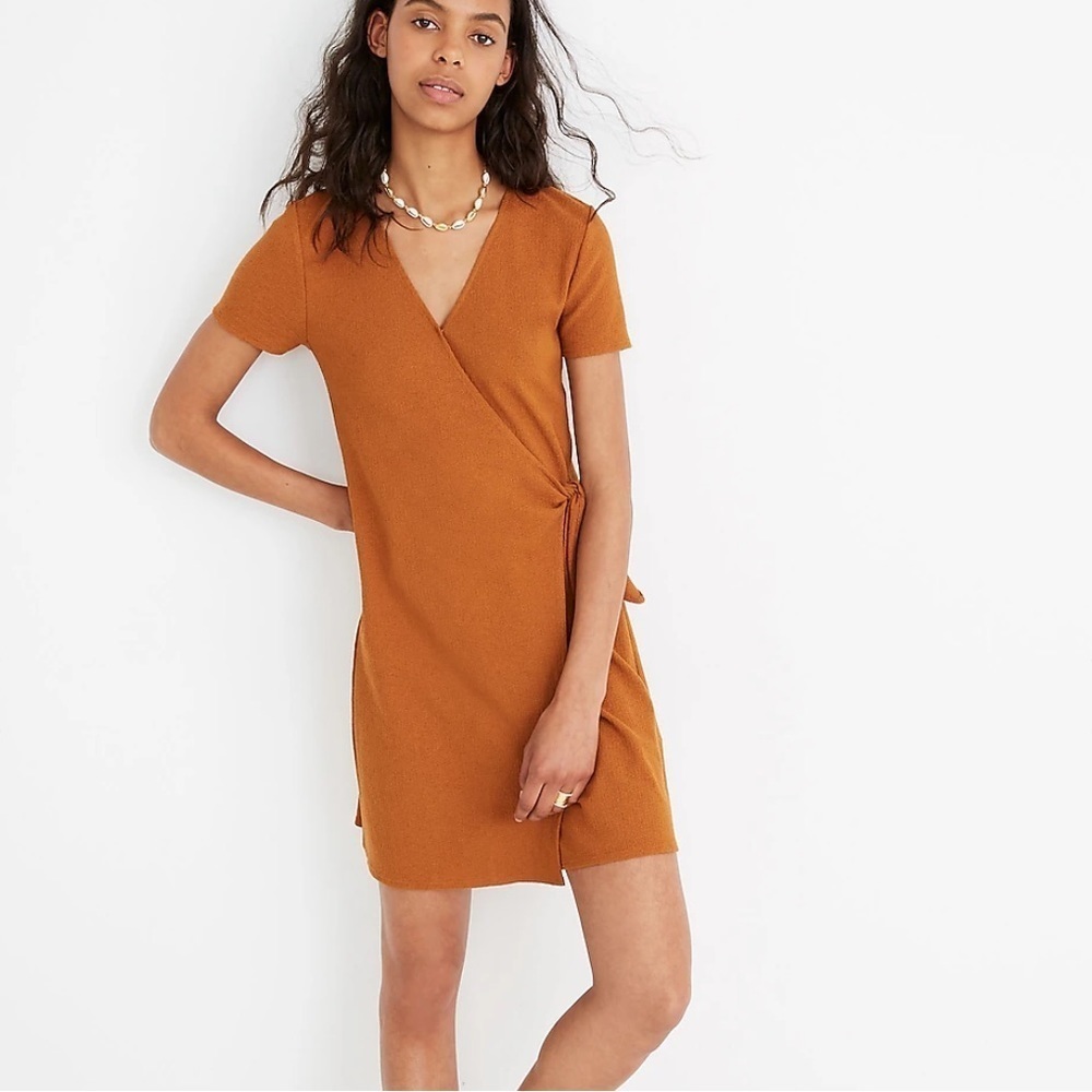 Madewell Texture & Thread Short-Sleeve Side-Tie Dress in Brown Size Extra Small